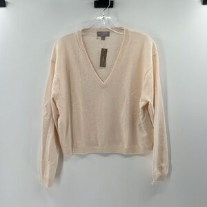 J. Crew Women's Cashmere relaxed cropped v-neck sweater - Heather Muslin - S NWT